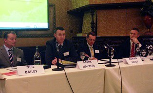 The morning panel at the conference: (l-r) Neil Bailey, Mark Hayton, Adrian Judge and association chairman Andy Hill